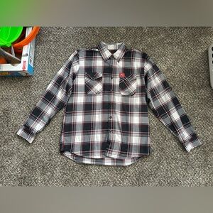 Dixxon Men’s Plaid Flannel Red/White/Blue THE BOSS Kindig It Design Button Up L